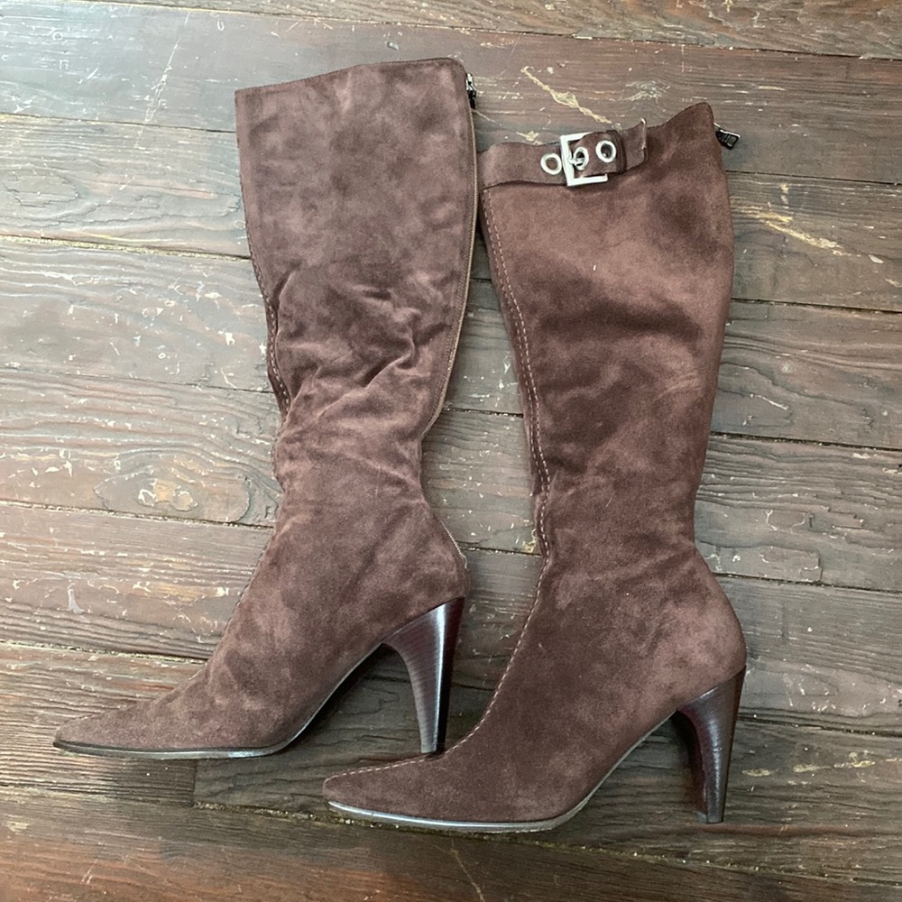 Brown tall suede Prada boots